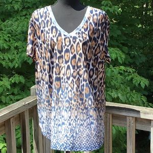 Nygard Animal Print w/ Chambray & Navy SS Tunic